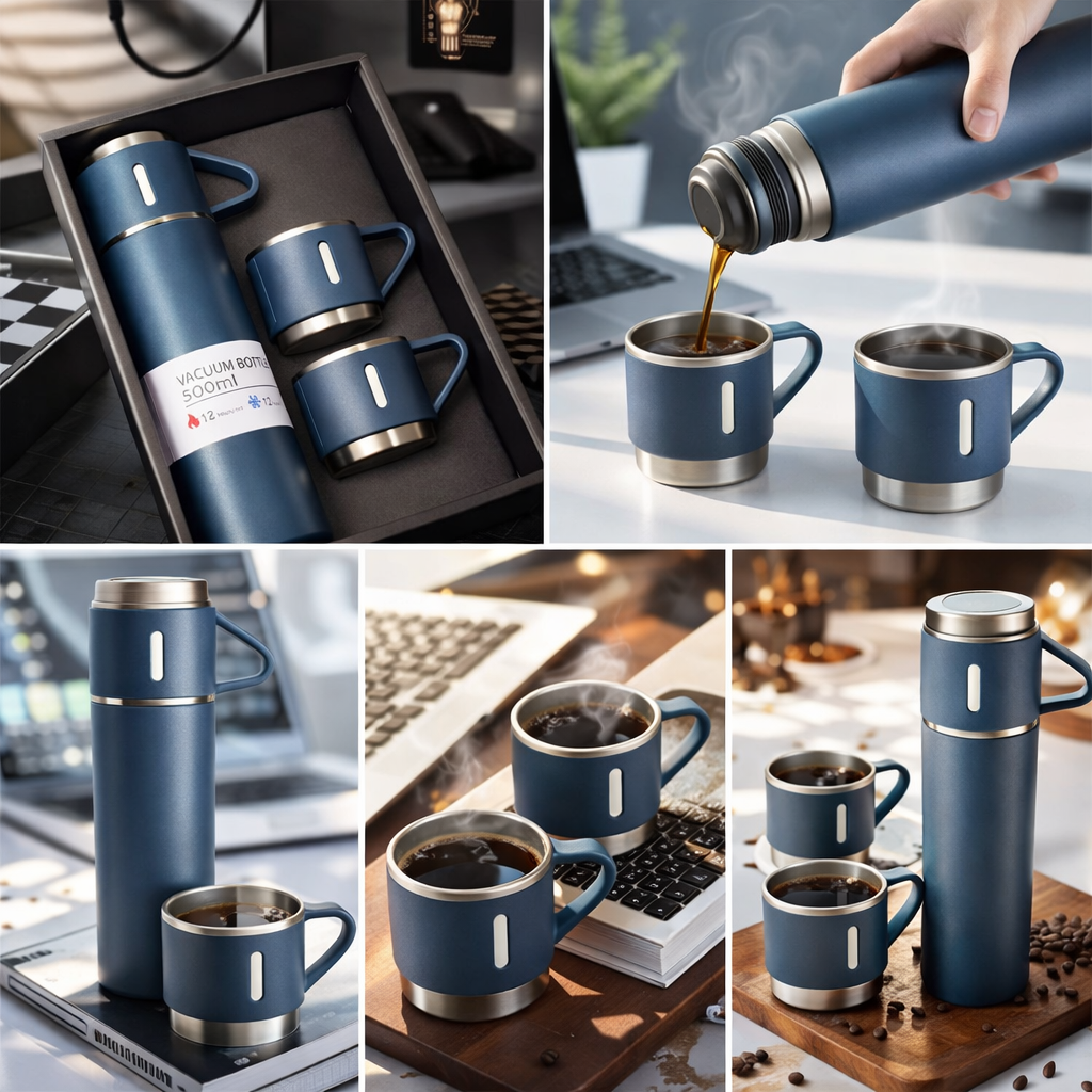 Set Premium de Termo + 2 Tazas Térmicas | Diseño Elegante & Máximo Aislamiento
